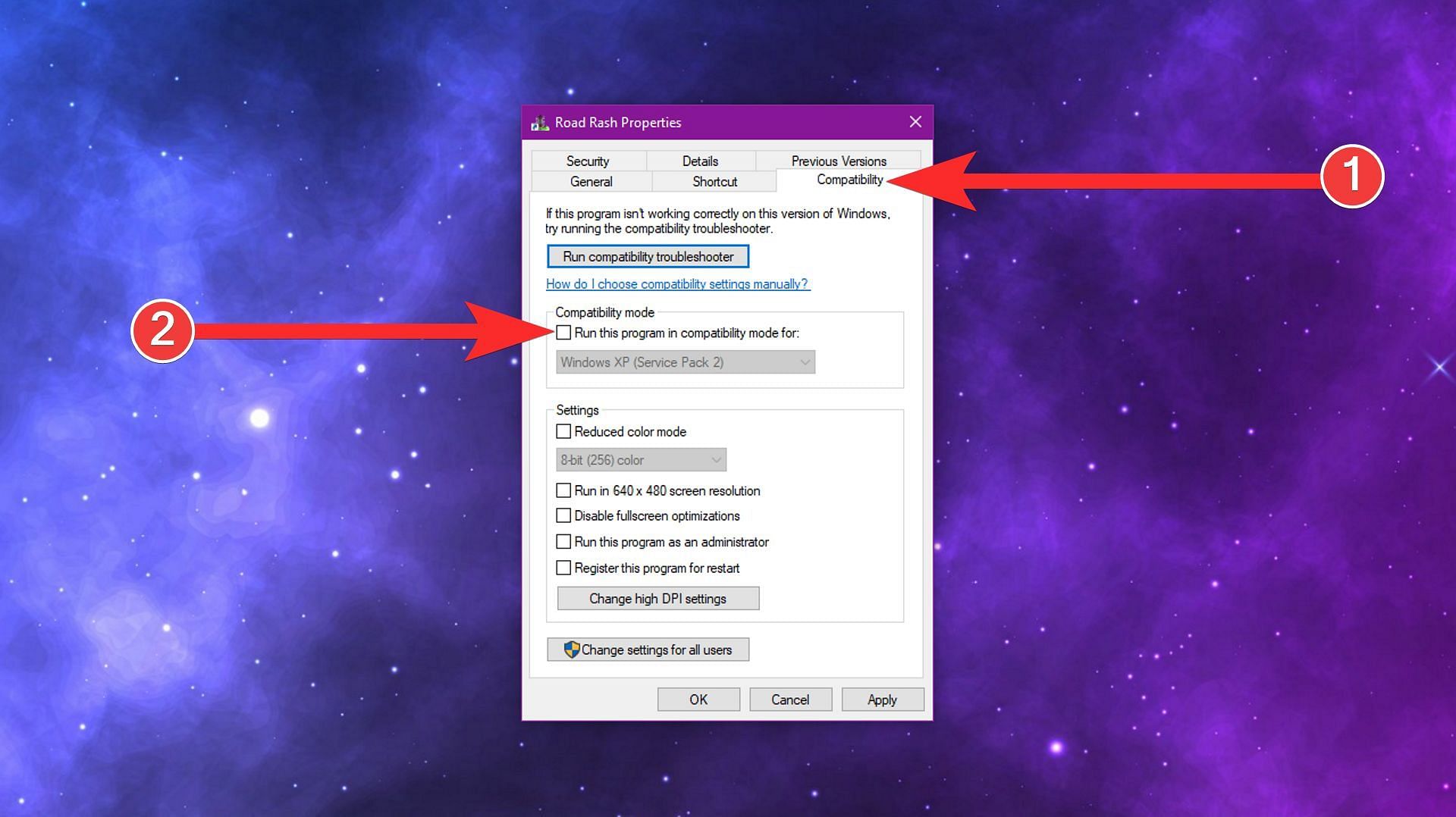 Go to the "Compatibility" tab and enable "Run this program in compatibility mode for" (Image via Sportskeeda)